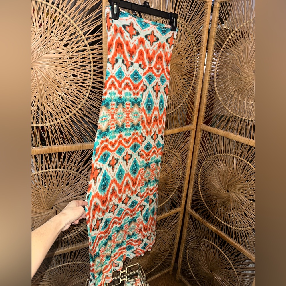 Women’s Orange & Teal Patterned Maxi skirt